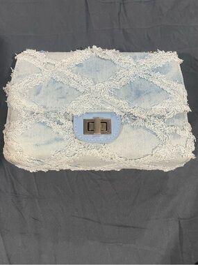 Light Blue Shag Denim Crossbody Bag - Casual Women's Shoulder Bag